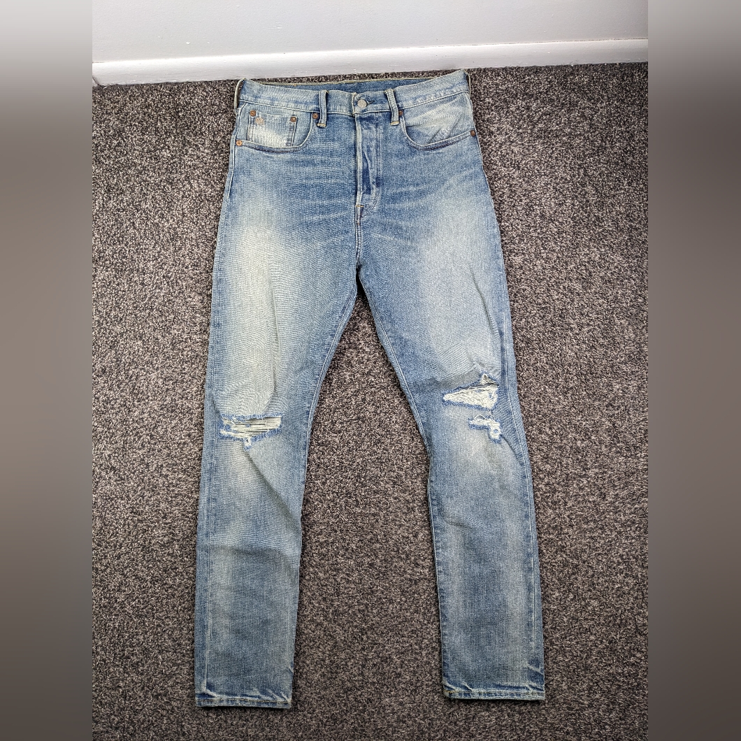 Rrl Jeans Selvedge Stretch High Rise Straight Leg Vintage Light Wash Blue Sz 30
